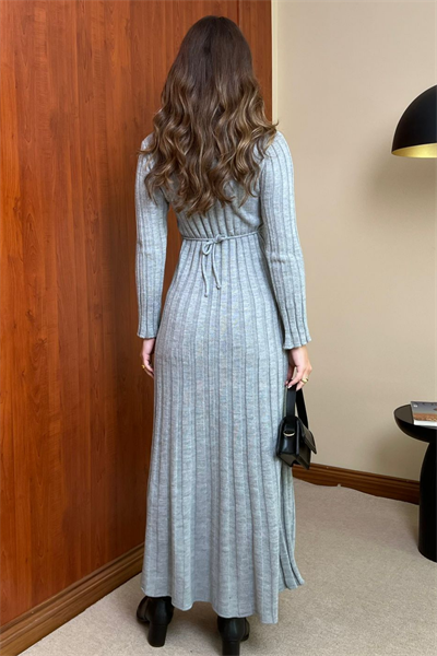 Uzun Triko Elbise - GRİ