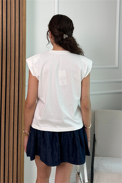Vatkalı T-Shirt - BEYAZ