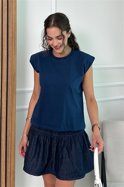 Vatkalı T-Shirt - LACİVERT