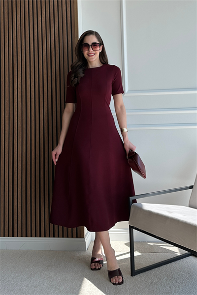 Volanlı Uzun Elbise - BORDO