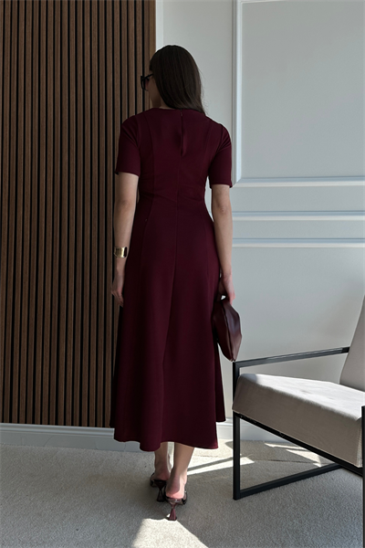 Volanlı Uzun Elbise - BORDO