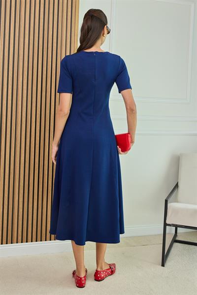 Volanlı Uzun Elbise - LACİVERT