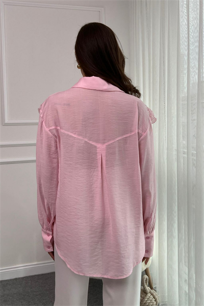 Yakası Dantelli Gömlek - PEMBE