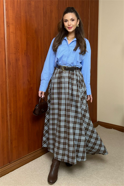 Yırtmaçlı Uzun Etek - MAVİ