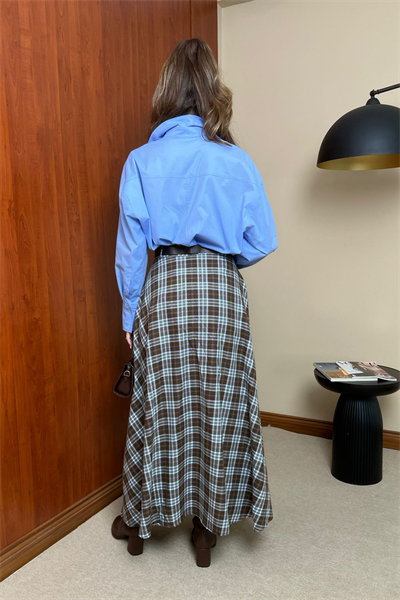 Yırtmaçlı Uzun Etek - MAVİ