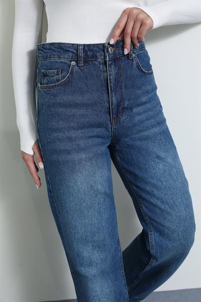 Yüksek Bel Denim Pantolon - MAVİ