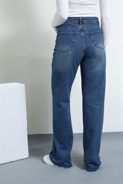 Yüksek Bel Denim Pantolon - MAVİ