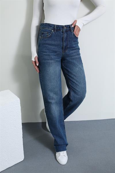 Yüksek Bel Denim Pantolon - MAVİ