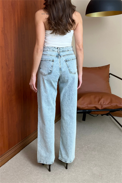 Yüksek Bel Jean Pantolon - MAVİ