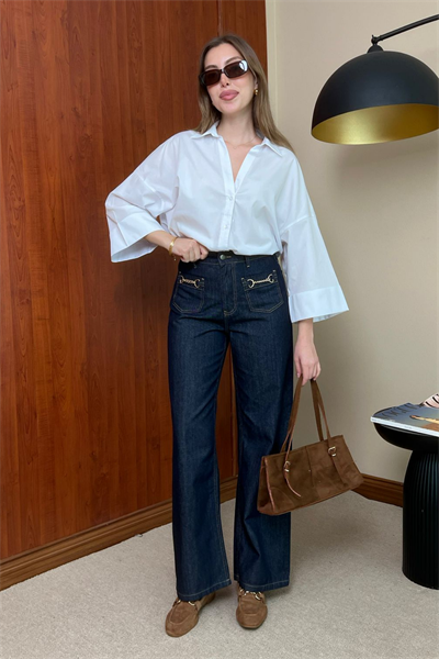 Zincir Detaylı Jean Pantolon - LACİVERT