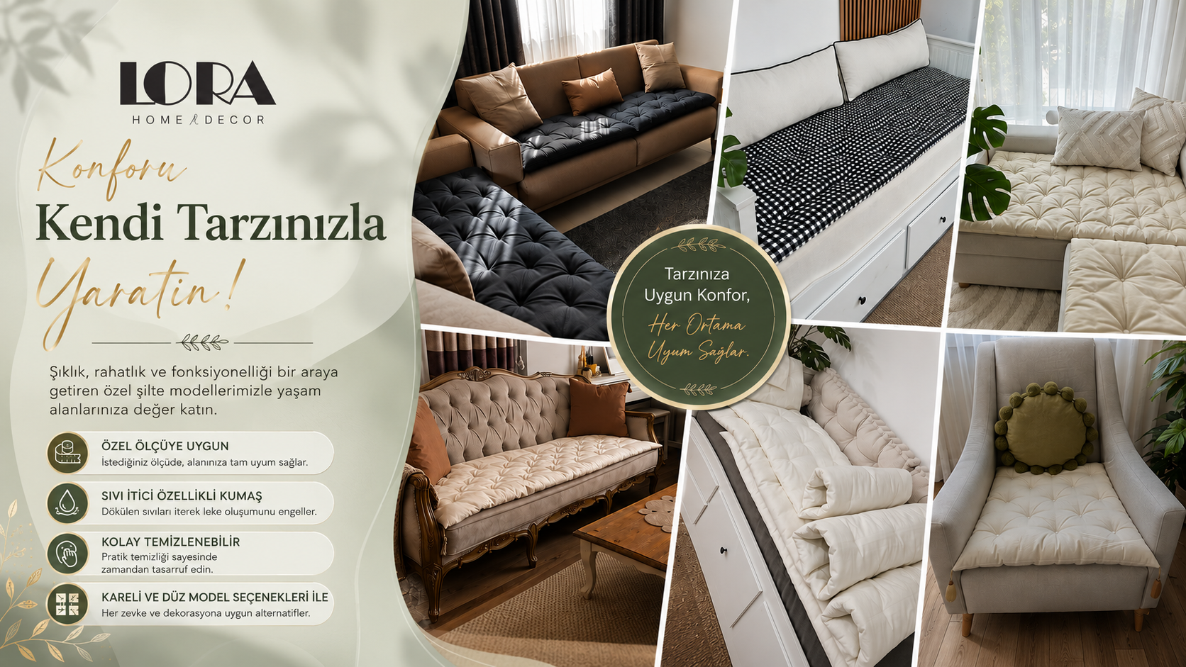 Özel Ölçü Şilte Modelleri ve Koltuk Şilteleri | Lora Home Decor
