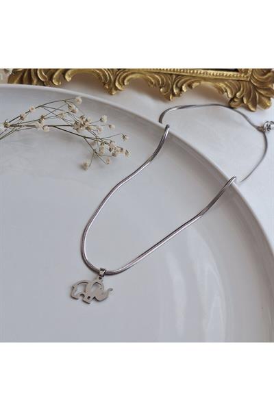 Çelik Italyan Zincir Fil Figürlü Kolye (48CM)
