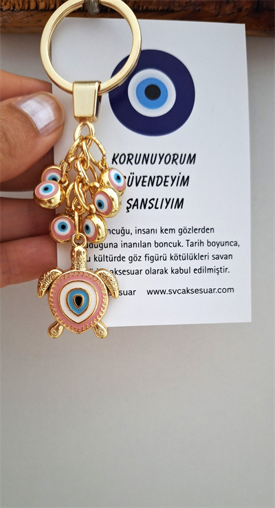 Hediyelik Çoklu Nazar Boncuklu Şeker Pembe Şans Kaplumbağa Anahtarlık