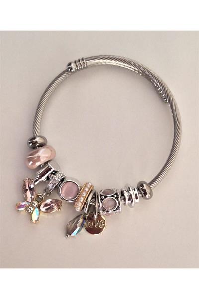 Zirkon Taşlı Kelebekli Charm Çelik Bileklik