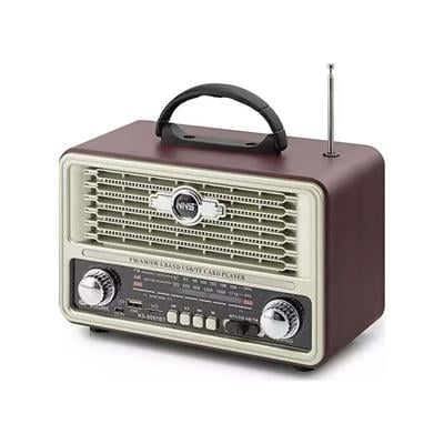 BUFFER® Küçük Boy Retro, Nostaljik, Ahşap Tasarım Bluetooth Hoparlörlü, Şarjlı, Taşınabilir Yanı LED Işıklı FM/AM Destekli Radyo NS6675