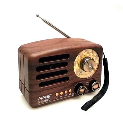 BUFFER® Küçük Boy Retro, Nostaljik, Ahşap Tasarım Bluetooth Hoparlörlü, Şarjlı, Taşınabilir Büyük Döndürülebilen Düğmeli FM/AM Destekli Radyo NS3380
