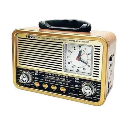 BUFFER® Orta Boy Saat Göstergeli Retro Ahşap Tasarım Bluetooth Hoparlörlü Radyo – FM/AM Destekli, Şarjlı ve Taşınabilir Radyo NS-8898