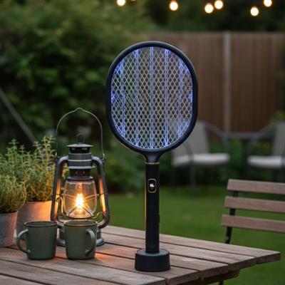 BUFFER® USB Şarjlı Siyah Renk Kendiliğinden Standlı Şarj Göstergeli UV Işıklı Sinek Öldürme Raketi LTD-718