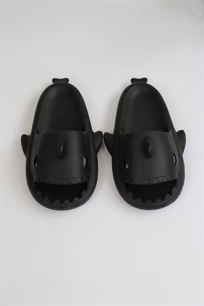 Köpekbalığı Siyah Unisex Tam Ortopedik Terlik Shark Slides