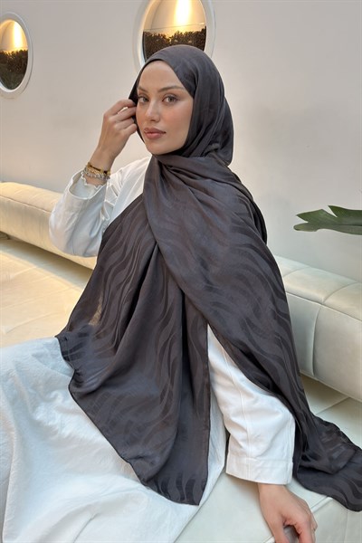 Shine Desen Ayrobin Floş Jakar Şal Antrasit