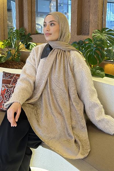 G Desen Ayrobin Floş Jakar Şal vizonrengi