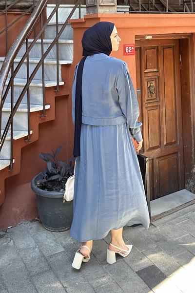 Etekli Tesettür Takım İndigo