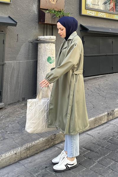 Kol Elastik Detaylı Trençkot Haki