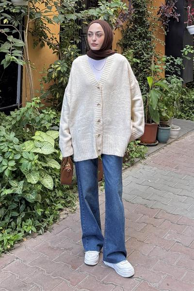 Salaş Dokulu Basic Hırka Natural