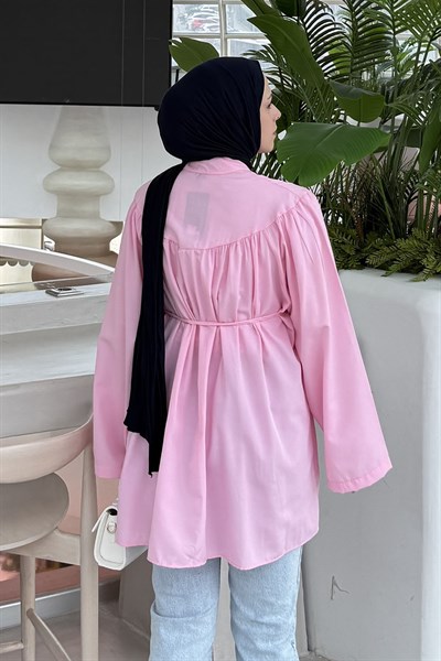 Bağlama Detaylı Tesettür Gömlek Pembe
