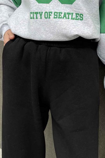 Paça Lastikli Üç İplik Alt Eşofman Siyah