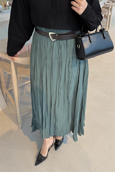 Kraşlı Tesettür Etek Koyu Yeşil