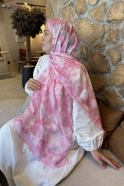 Botanik Çiçek Desen Lara Soft Şal Şeker Pembesi