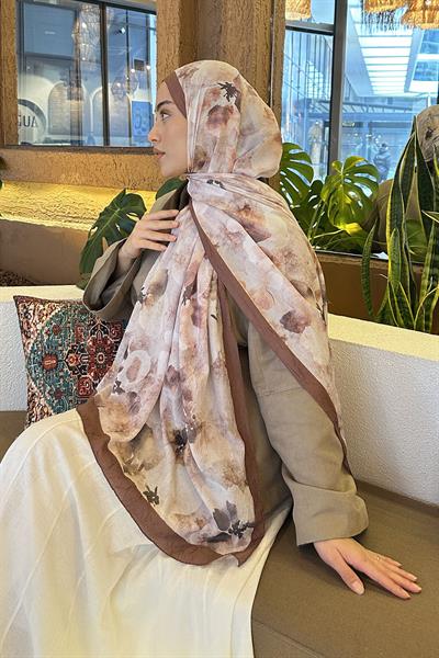 Batik Çiçek Desen Bambu Şal Sütlü Kahve