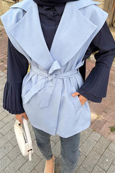 Kolsuz Tesettür Yelek Mavi