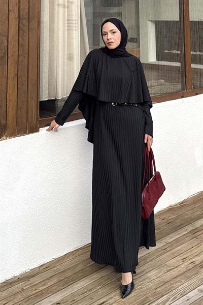 Balıksırtı Kemerli Elbise Siyah