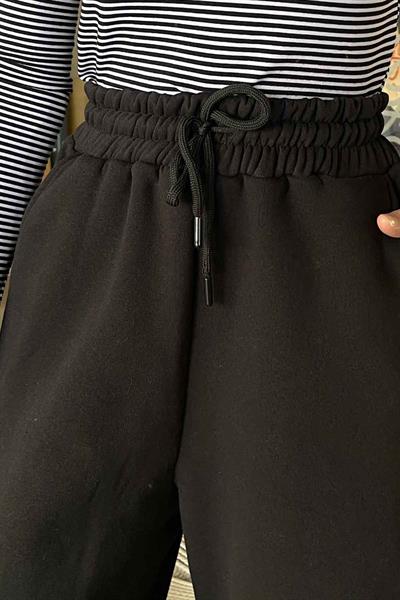 Üç İplik Bol Paça Eşofman Siyah