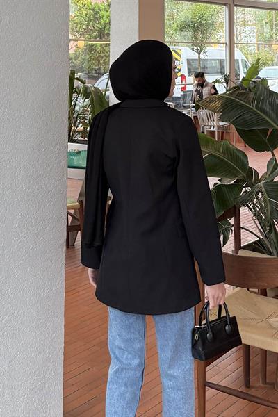 Yan Bağlama Detaylı Ceket Siyah