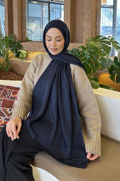 Bloom Desen Ayrobin Floş Jakar Şal Lacivert