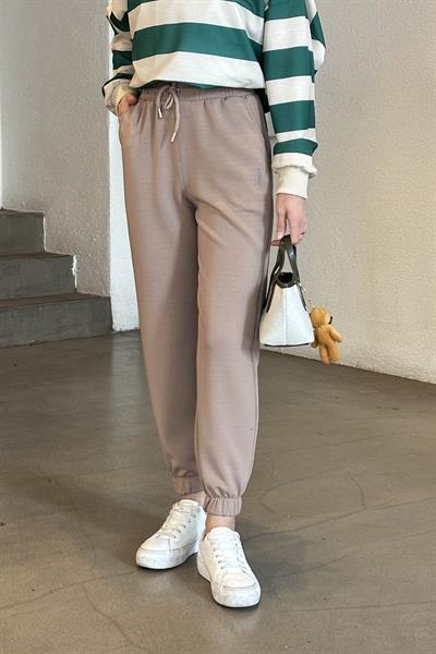 Modal Kumaş Paça Lastik Detay Eşofman Soft Kahve