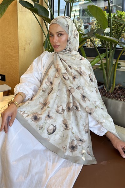 Çiçek Desen Lara Soft Şal Mint Yeşili