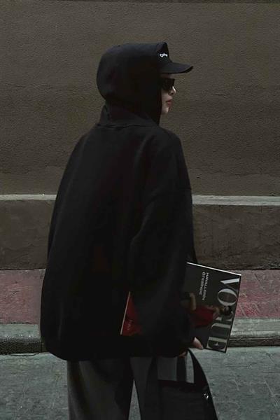 Kapüşonlu Oversize Yan Cepli Sweat Siyah