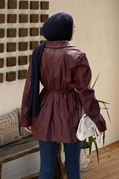 Oversize Deri Ceket Bordo