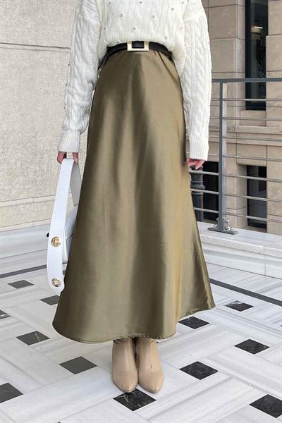 Düz Saten Çan Etek Haki