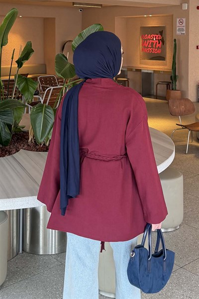 Örgü Bağlamalı Kimono Ceket Bordo