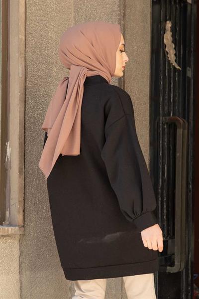 Üç İplik Balon Kol Tunik Siyah