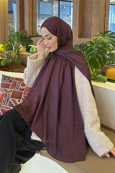 Bloom Desen Ayrobin Floş Jakar Şal Mürdüm