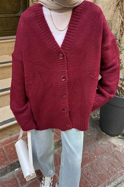 Salaş Dokulu Basic Hırka Bordo