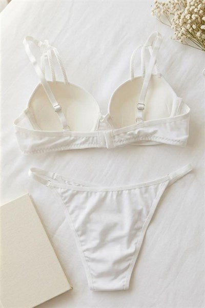 Taşlı Yıldız Detaylı Dolgulu Destekli Sütyen Takım Ekru