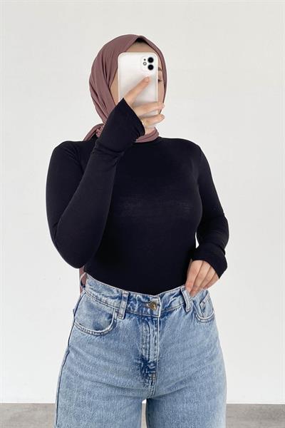 Eldiven Detaylı Balıkçı Yaka Body Siyah