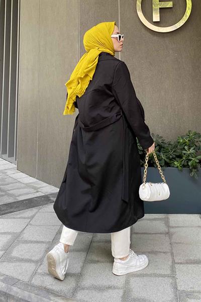 Pelican Ön Düğmeli Trençkot Siyah